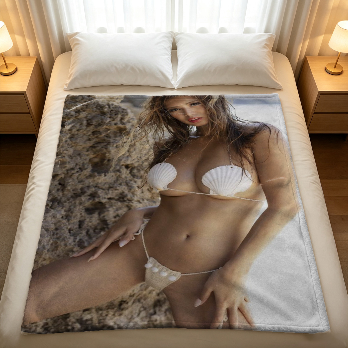 Nude Japanese Model in Shower Pose - Blanket
