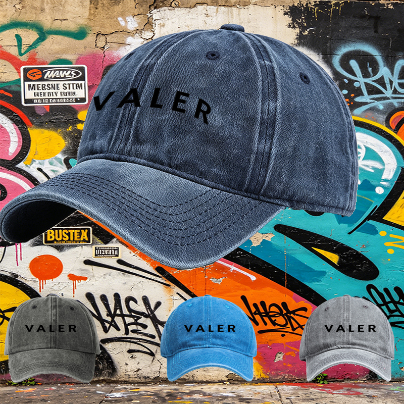 Unisex Classic Washed Cotton Cap with VALER Outline Print Design – Perfect for Casual Outdoors, Urban Streetwear, and Everyday Wear – Ideal for Adults Seeking Stylish and Comfortable Headwear