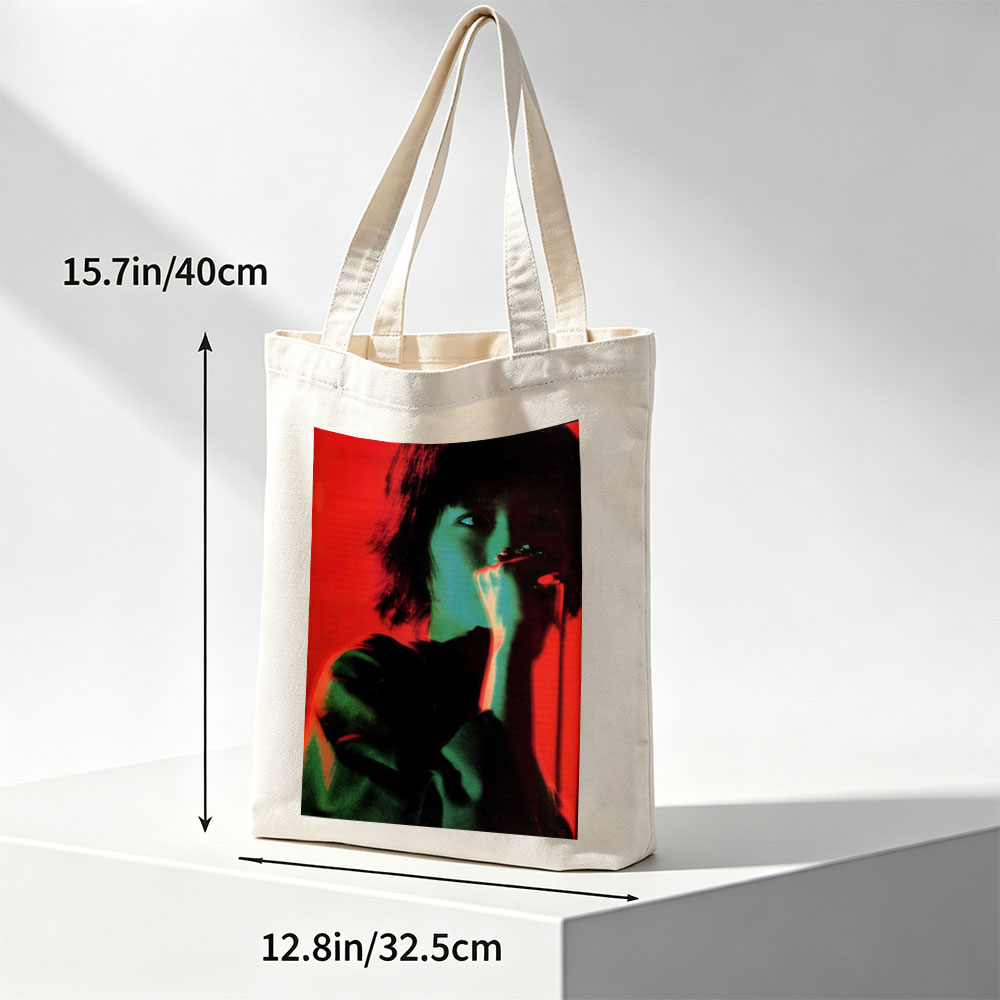 Siouxsie Sioux Singing Into Microphone on Red Background - Canvas tote bags