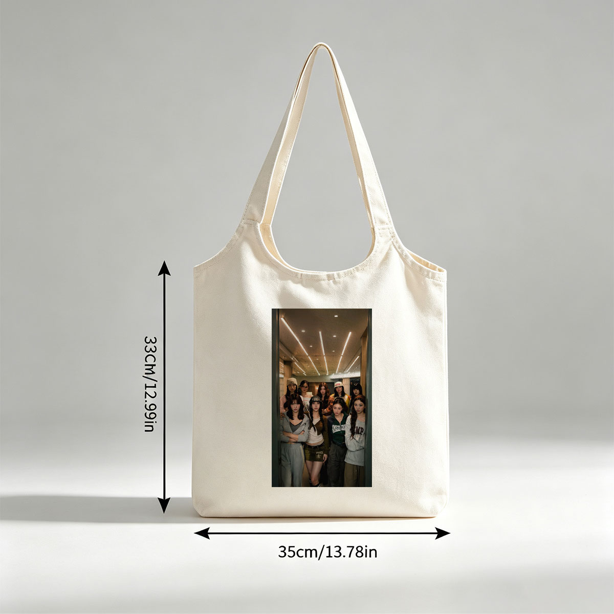 Kep1er Group Photo in Modern Indoor Setting with Casual Streetwear Fashion - Canvas shoulder bags/