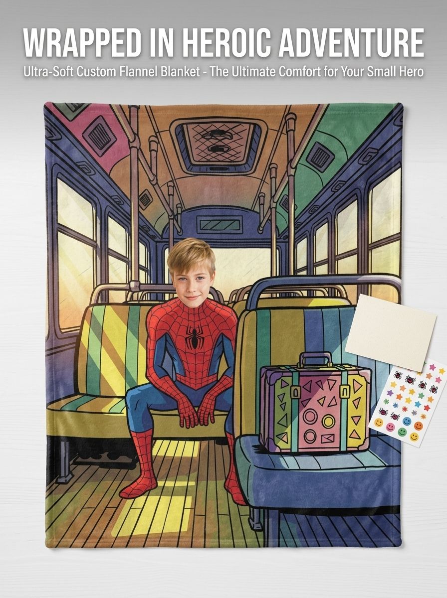 Custom Superhero Photo Flannel Fleece Blanket Ultra Soft Personalized Throw for Kids Bed Sofa Couch and Travel Gift