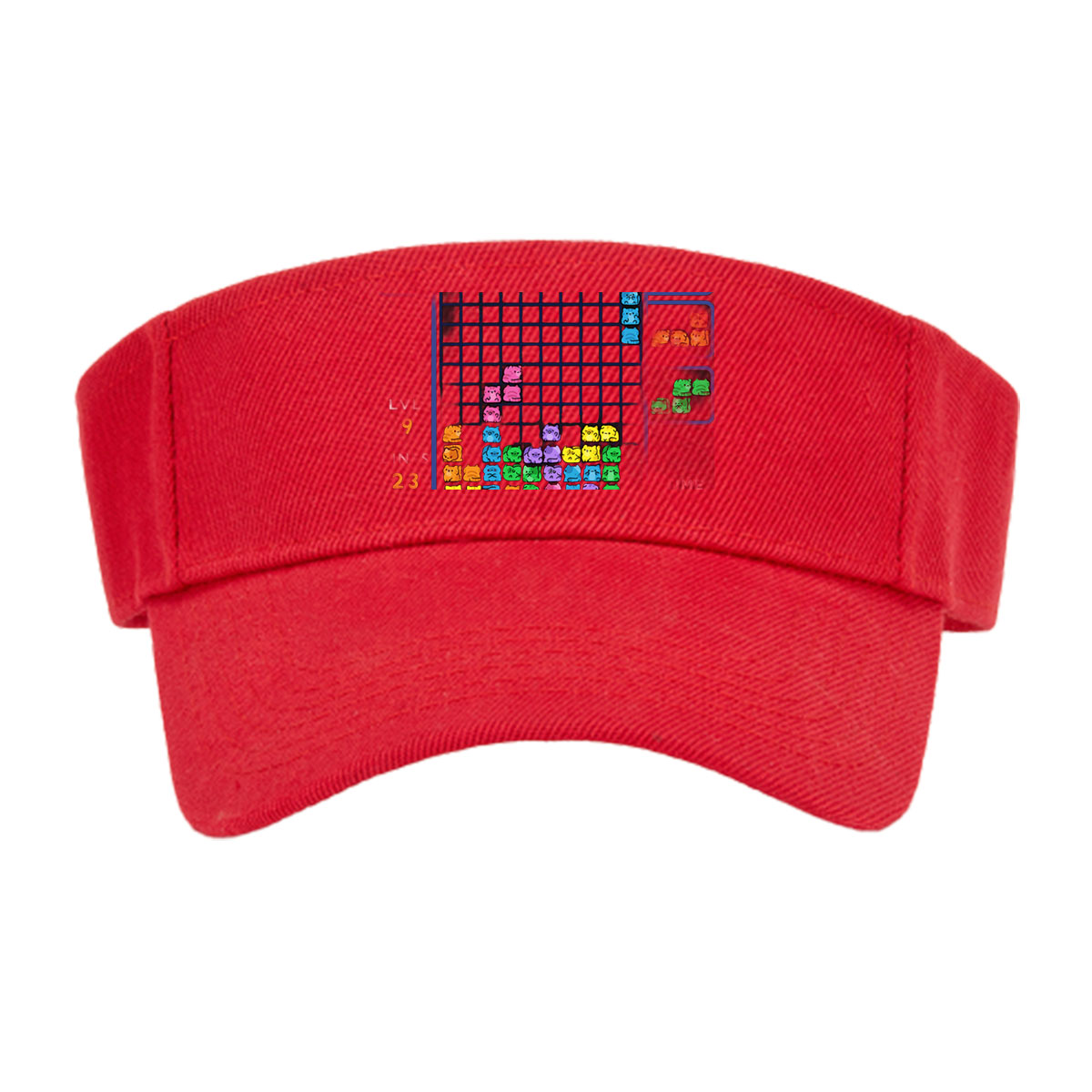 Cat Tetris Game Level 9 with Colorful Feline Blocks and Next Piece Preview -  Visor cap
