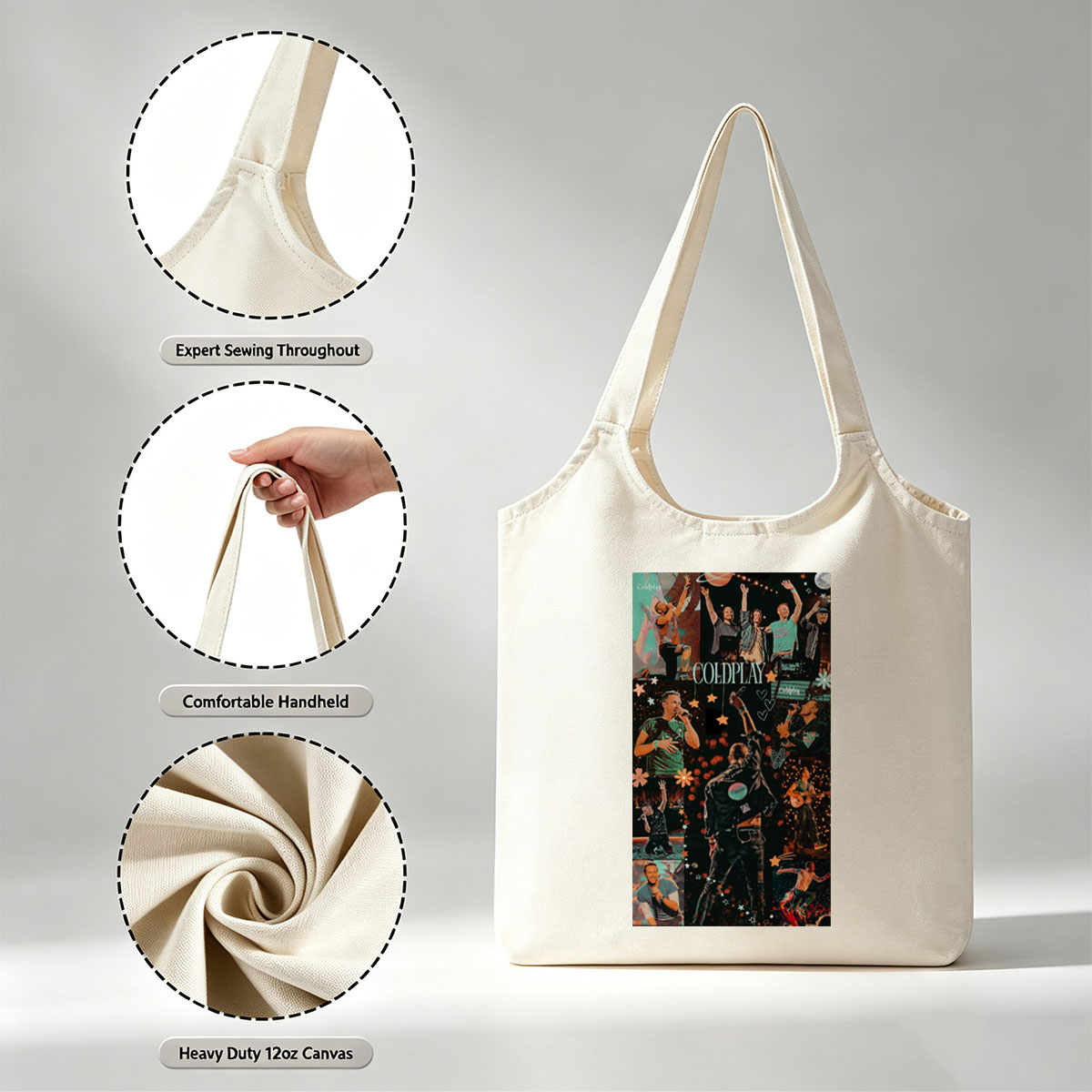 Coldplay Live Performance Collage Featuring Dynamic Concert Moments and Band Members on Stage - Canvas shoulder bags/