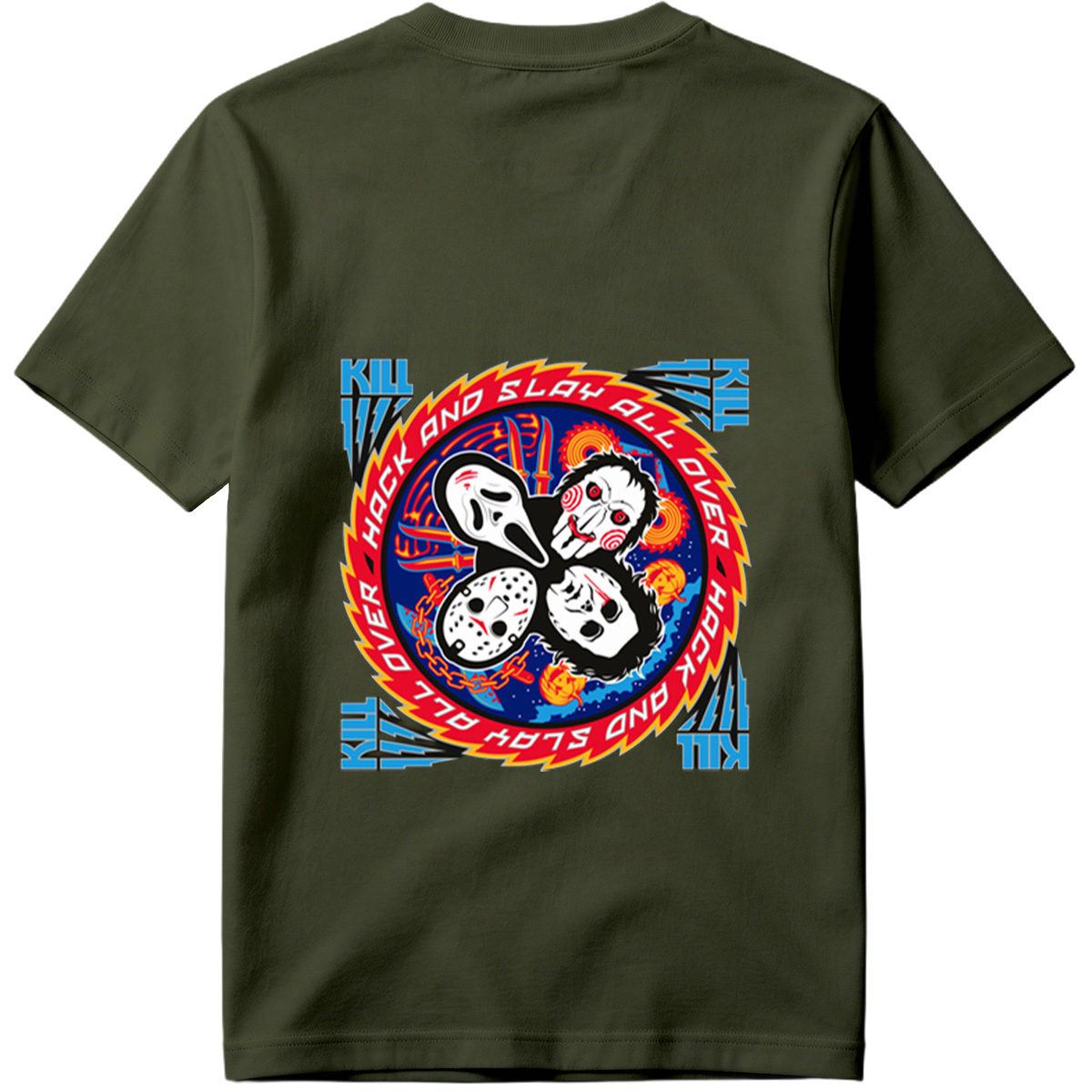 Halloween Horror Icons: Michael Myers, Ghostface, Leatherface, and Jigsaw - Tee