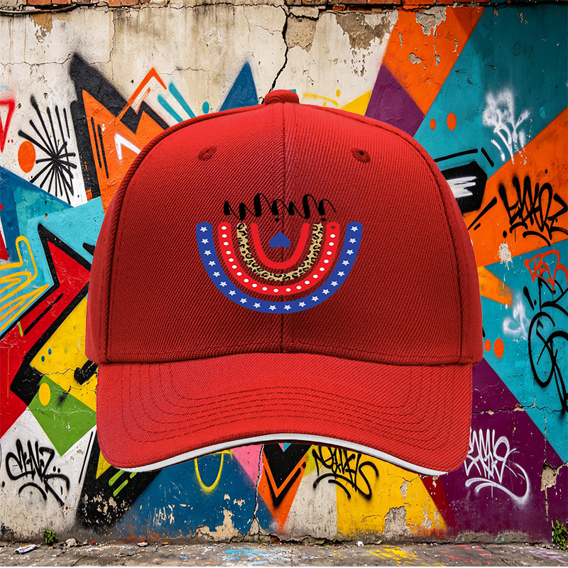 Unisex Classic Sandwich Hat with Patriotic Rainbow Leopard Print Design | Casual Outdoor Sun Protection Cap for Adults and Teens | Perfect for Beach, Travel, and Daily Wear