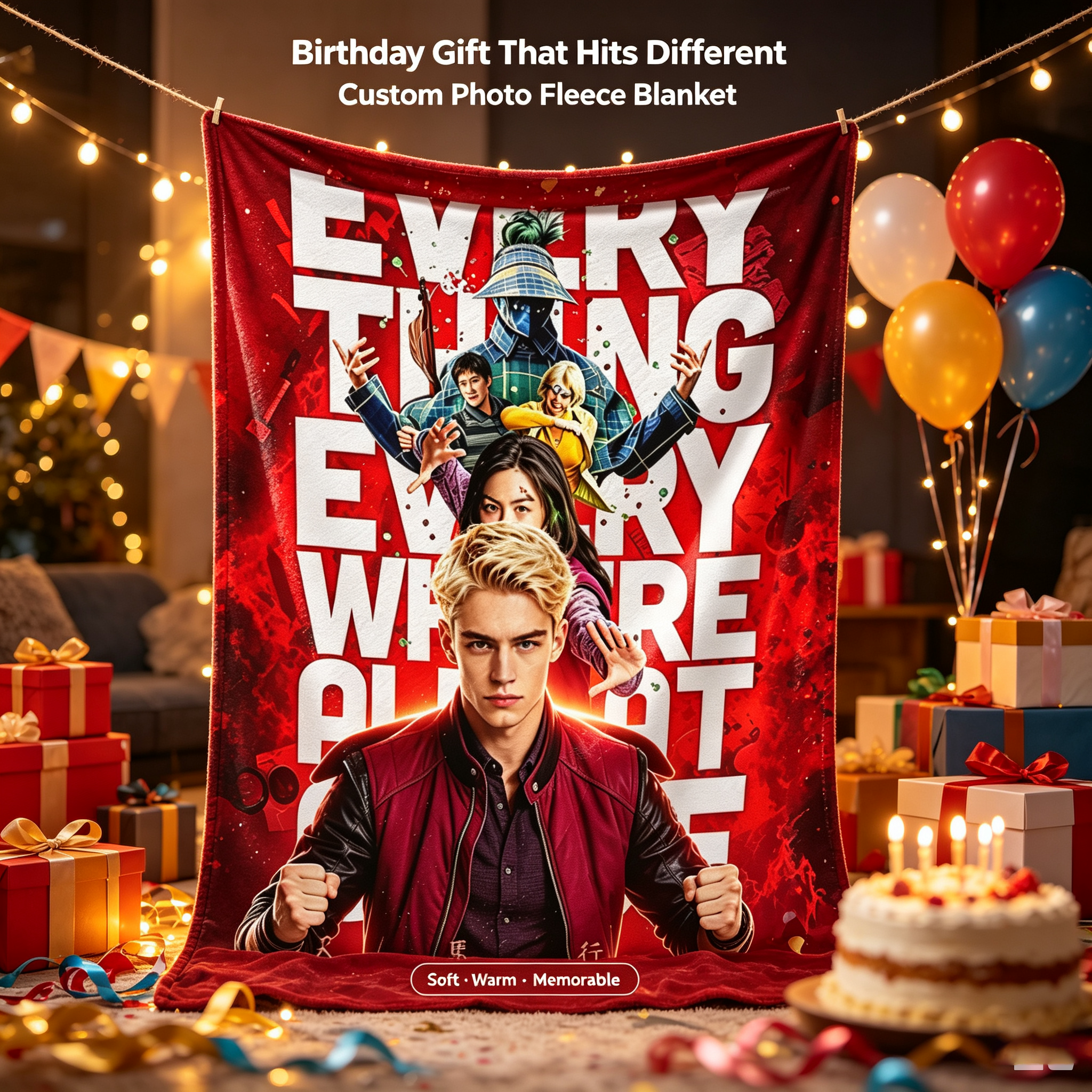 Custom Face Blanket Everything Everywhere All At Once Flannel Blanket Movie-Themed Cozy Throw Perfect for Fans Gift or Giveaway