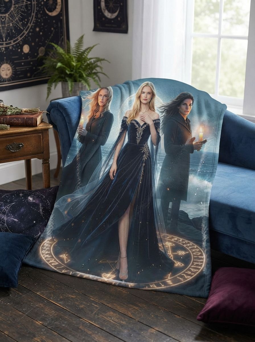 Custom Photo Face Flannel Blanket Personalized Gothic Witchcraft Magic Throw Ultra Soft Cozy Keepsake Gift for Bed and