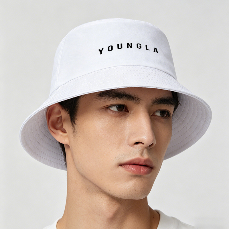 Unisex Bucket Hat with YOUNGLA Letter Print Design - Classic Cotton Sun Protection Hat for Outdoor Activities, Travel, and Casual Wear - Suitable for Men and Women, Perfect for Beach, Hiking, and Daily Use
