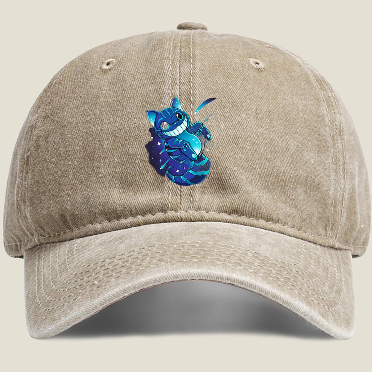 Cheshire Cat in Space - Washed Denim - Baseball Cap
