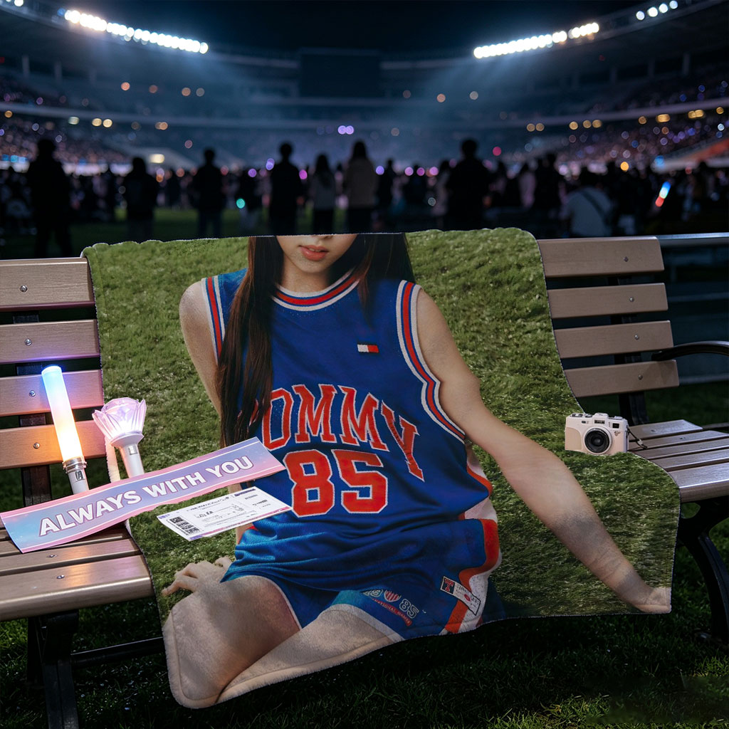 Lisa Blackpink Sports Field Sitting in Tommy 85 Jersey Outfit - Blankets