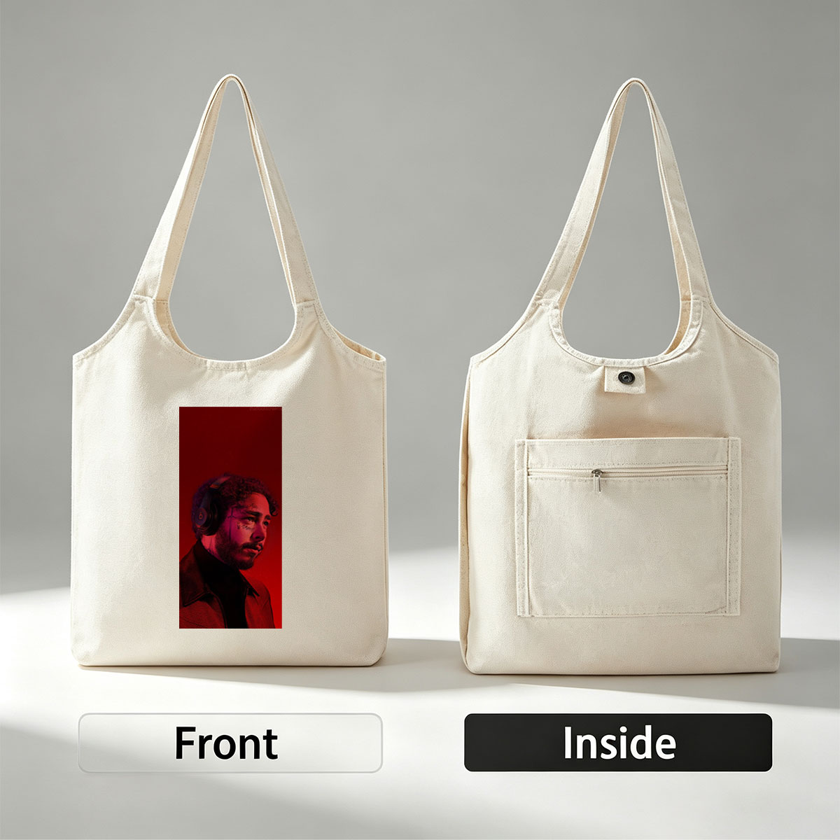 Post Malone Listening to Music with Headphones in Red Lighting - Canvas shoulder bags/