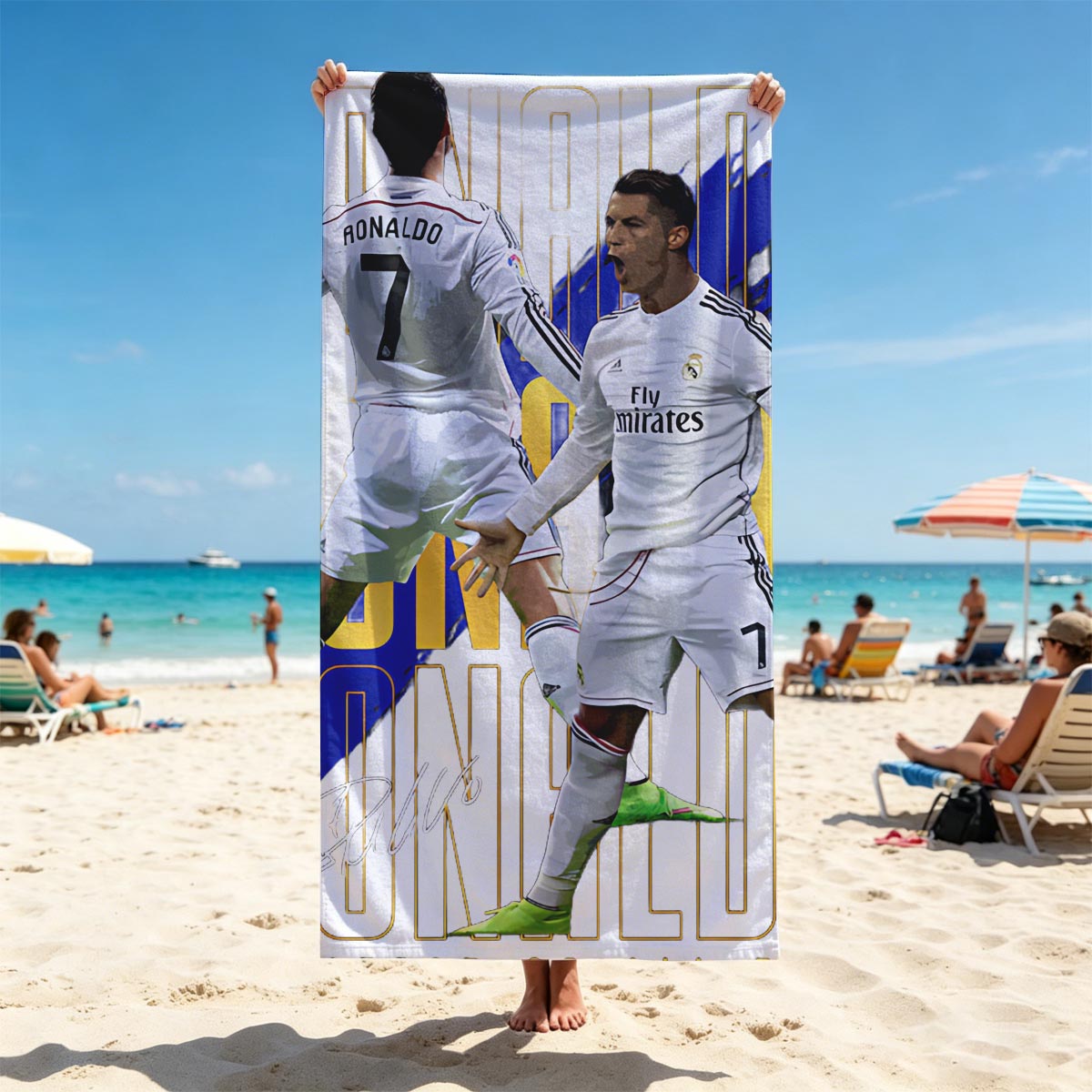 Cristiano Ronaldo Real Madrid 7 GOAT Football Legend - Beach towels