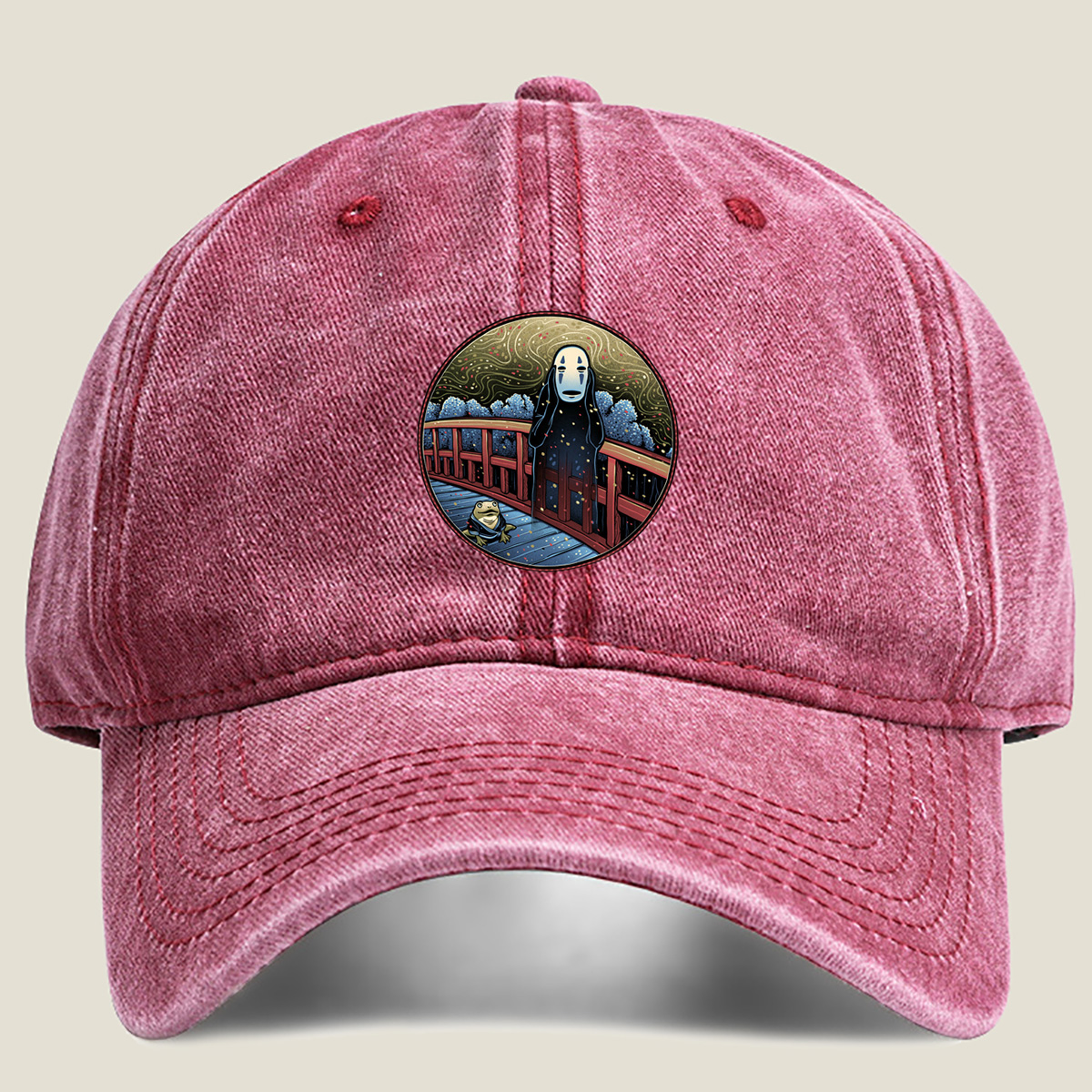 Spirited Away: No-Face and Frog on Bridge - Washed Denim - Baseball Cap