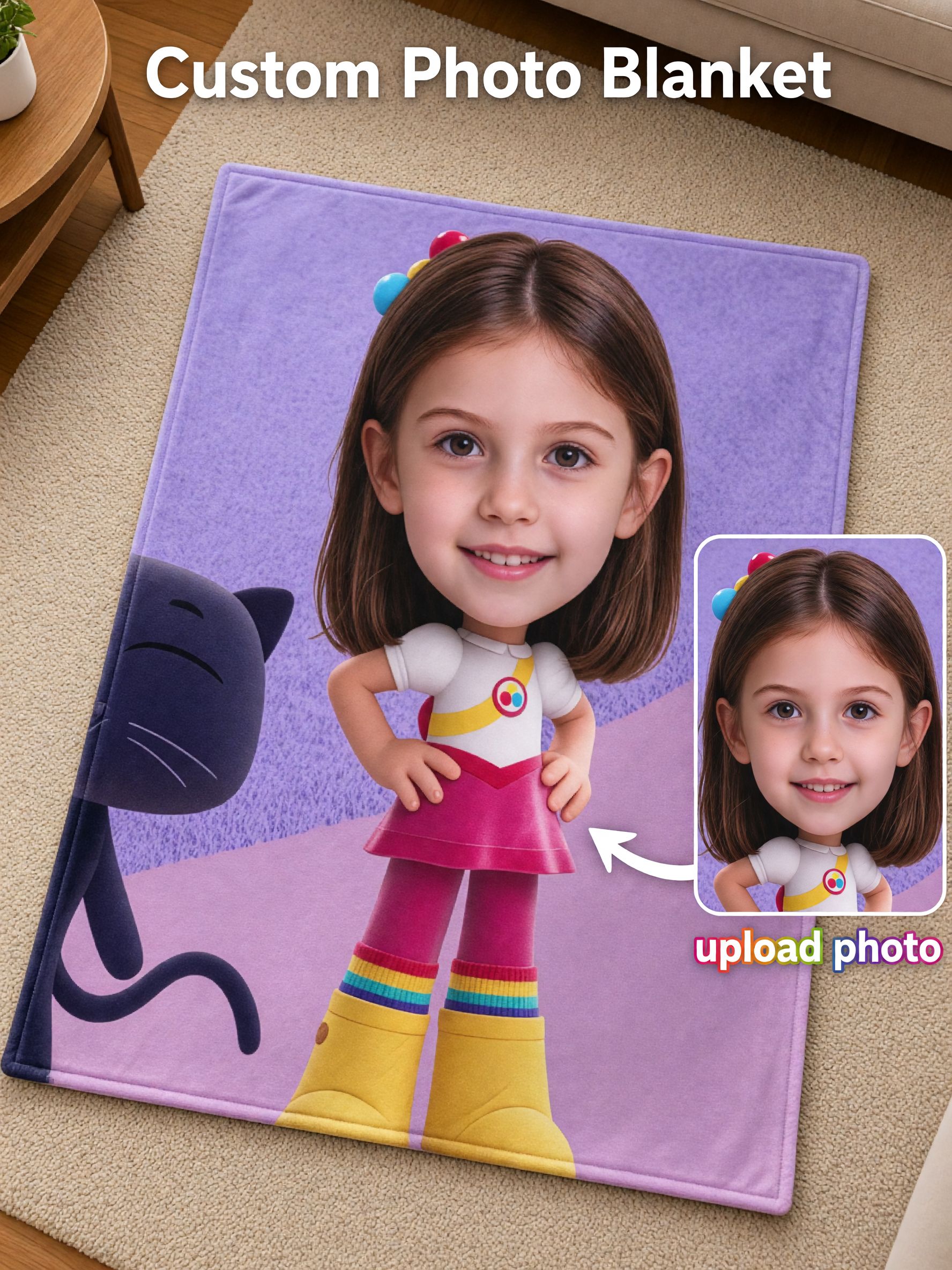 Custom Face Blanket Personalized Big Head Photo Flannel Fleece Throw, Cozy Soft Keepsake Gift for Kids and Family