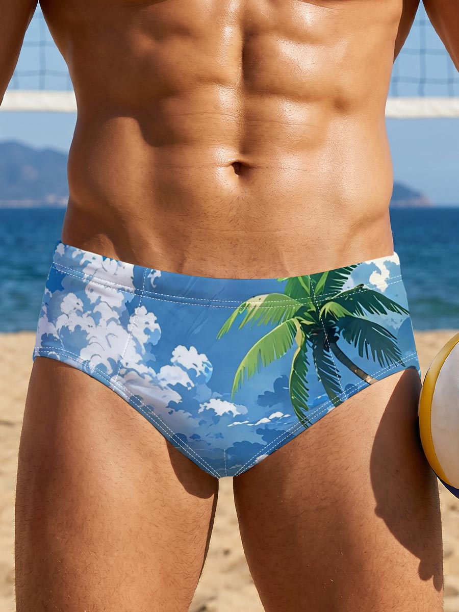 Tropical Beach with Palm Trees and Blue Sky -  Men's swim trunks