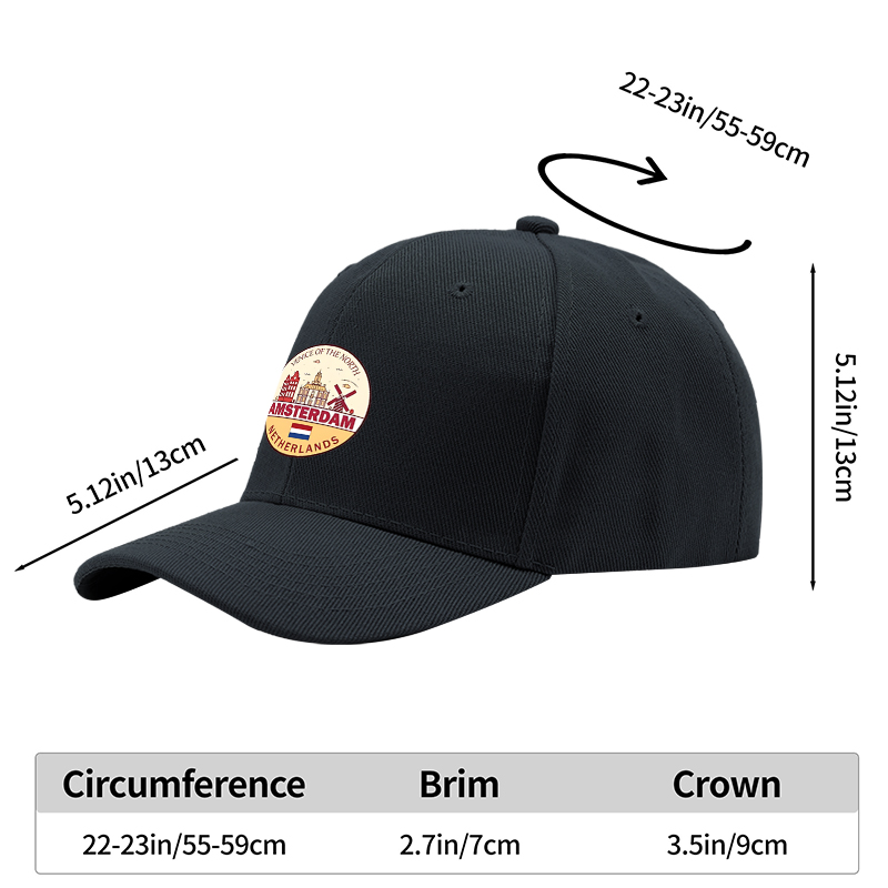 1pc New Baseball Cap Amsterdam Cityscape Print Venice of the North Design Unisex Adjustable Hat for Travel Outdoor Activities Adults and Teens