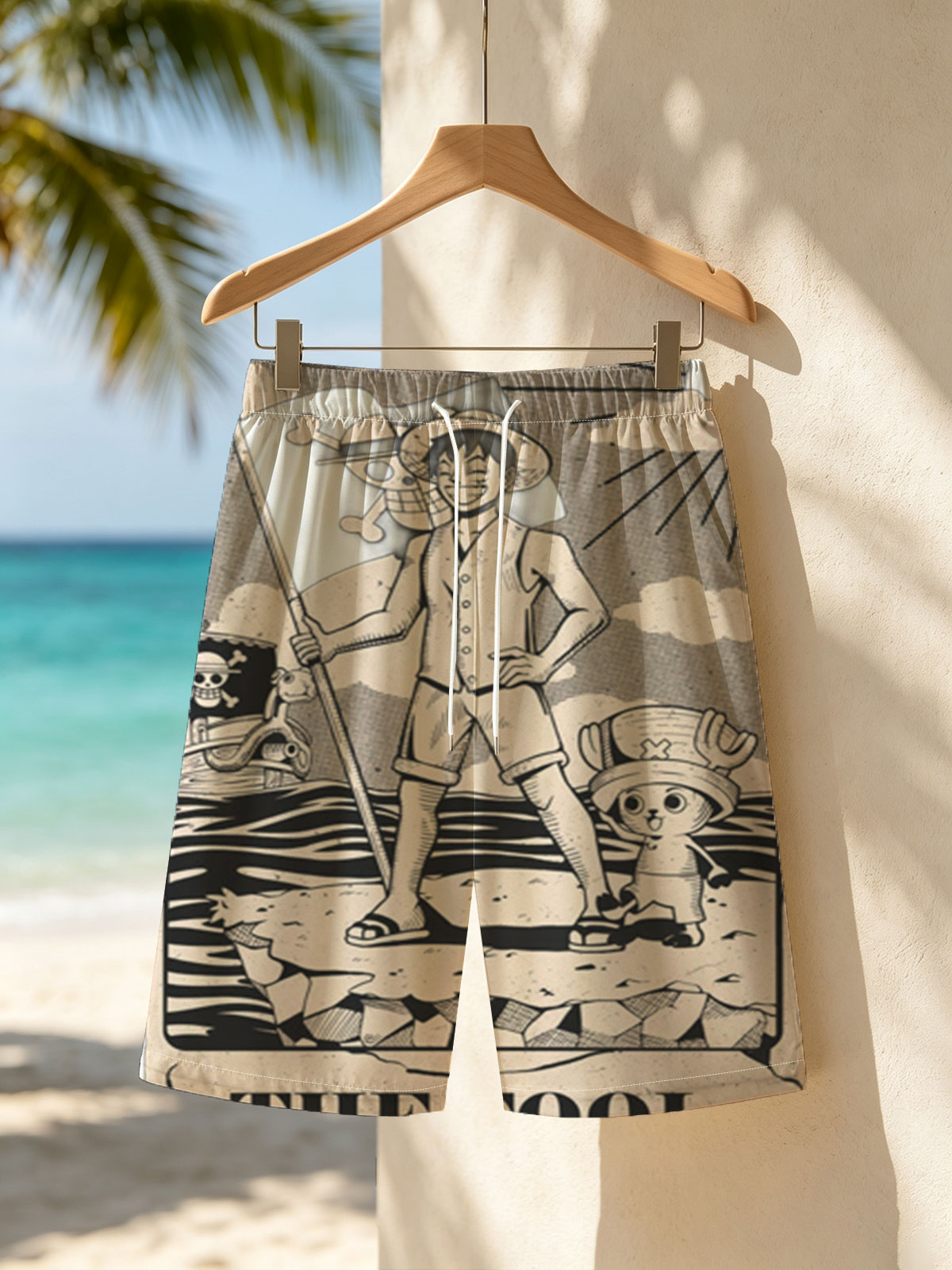 One Piece: Luffy and Chopper as The Fool Tarot Card -  Beach shorts