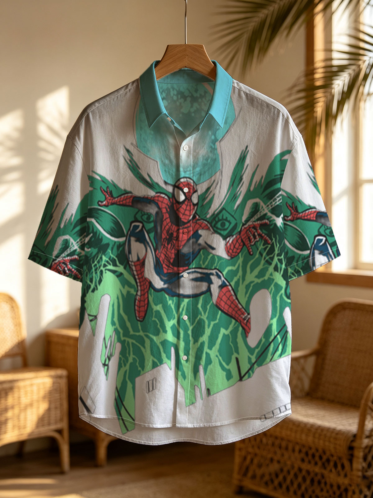 Spider-Man Swings Through the City Under a Glowing Moon -  Shirt