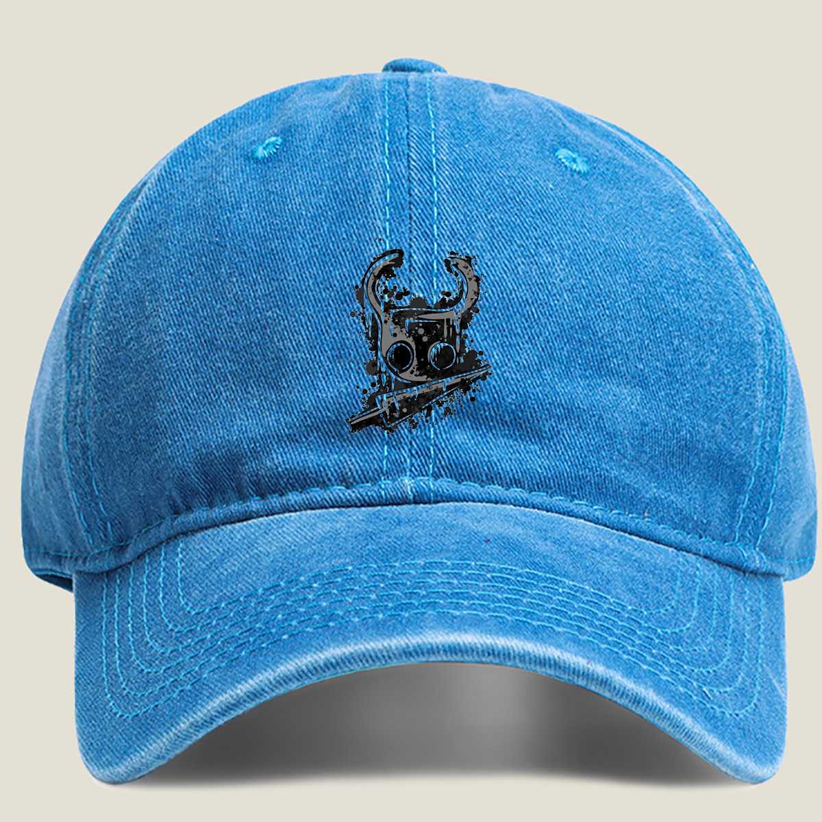 Gas Mask with Horns and Knife - Washed Denim - Baseball Cap