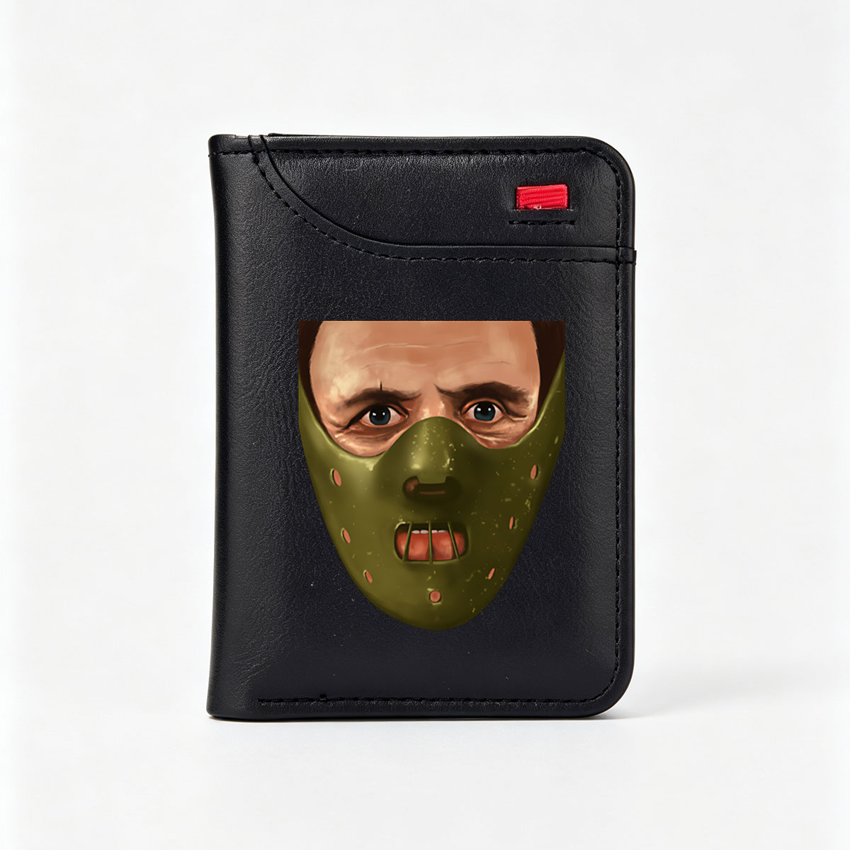 Bane from The Dark Knight Rises, wearing his iconic green mask with a menacing expression. - Vertical Style Wallet