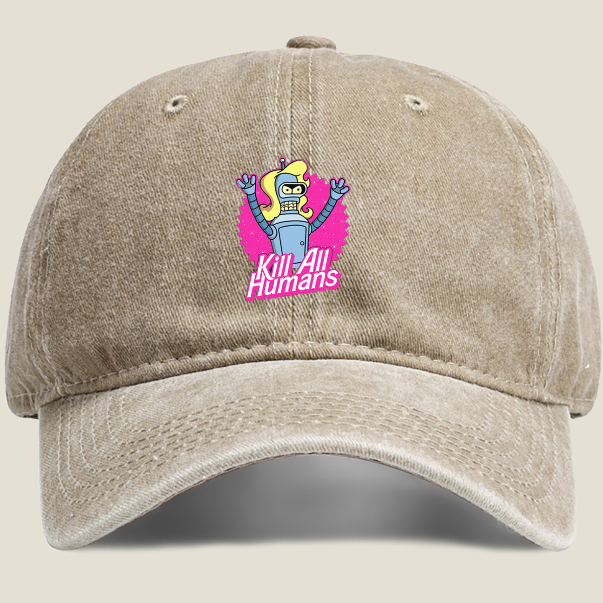 Futurama Bender Kill All Humans - Washed Denim - Baseball Cap