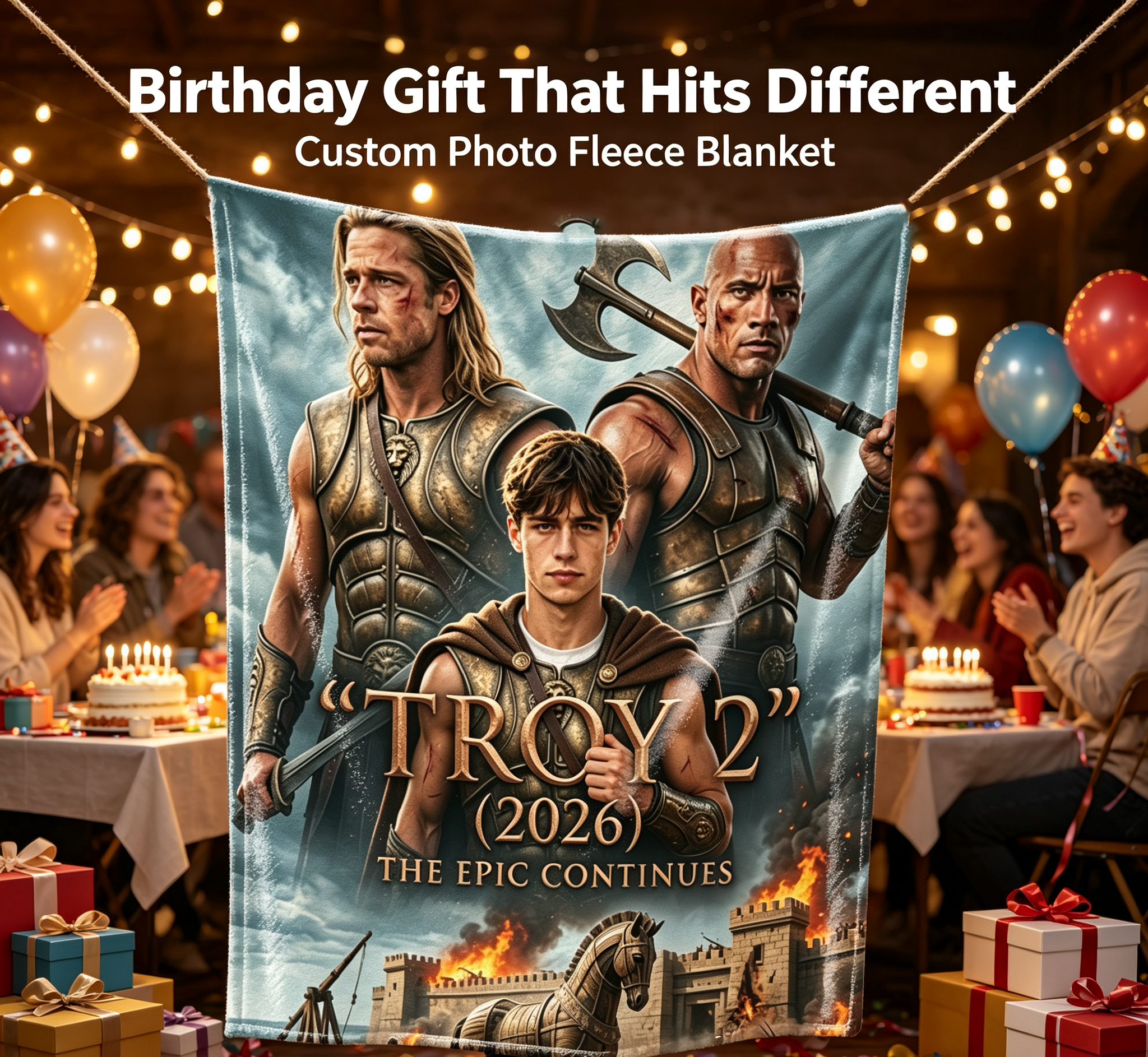 Custom Face Blanket Troy 2 Movie Inspired Flannel Blanket Perfect for Couch, Bed, or Travel Ideal Gift for Fans of Epic War Films and Movie Memorabilia