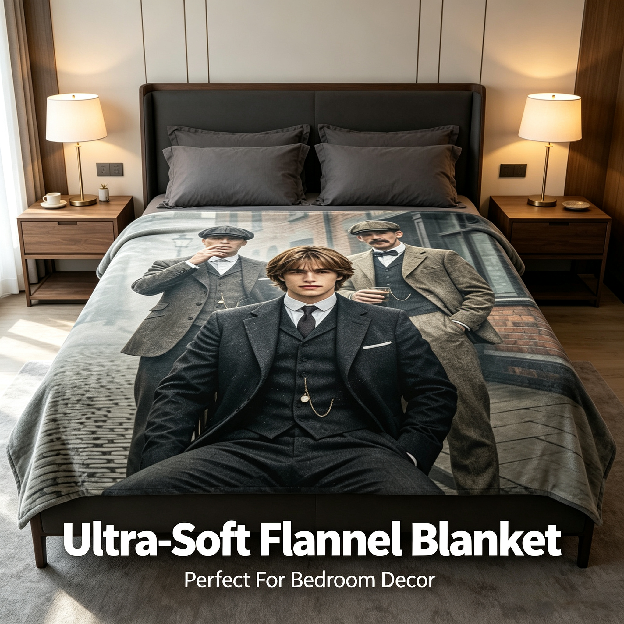 Custom Face Blanket - Victorian Gentleman Portrait IP Design Flannel Blanket for Cozy Living Room or Bedroom Decor - Perfect Gift or Giveaway for History and Fashion Enthusiasts