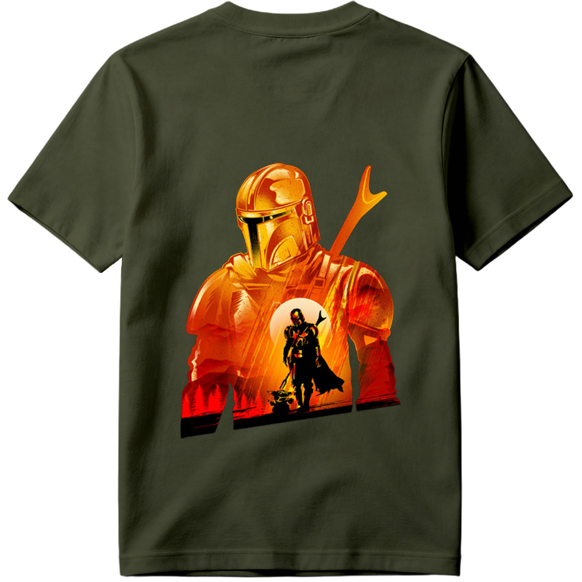 The Mandalorian and the Child in a Fiery Encounter - Tee