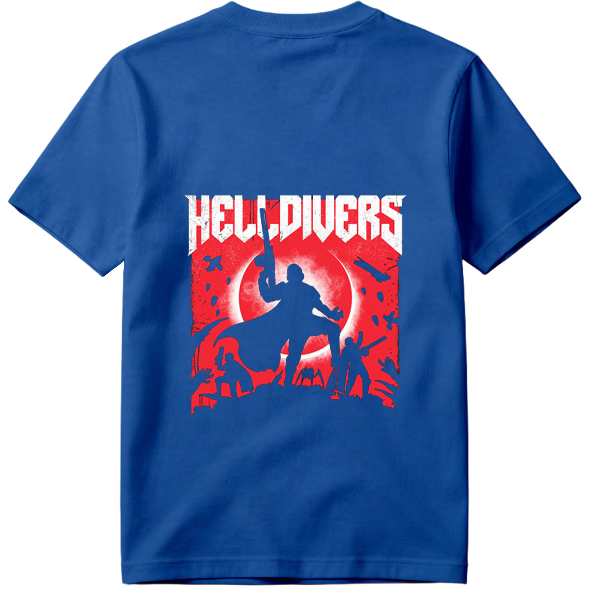 Helldivers: Silhouetted Warriors Against a Crimson Sky - Tee