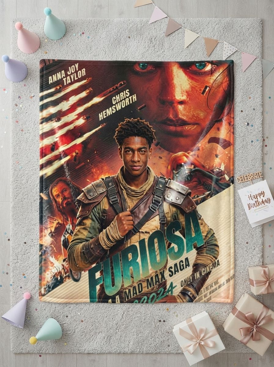 Custom Photo Face Blanket Personalized Action Movie Poster Soft Flannel Fleece Throw Cozy Keepsake Gift for Bed and