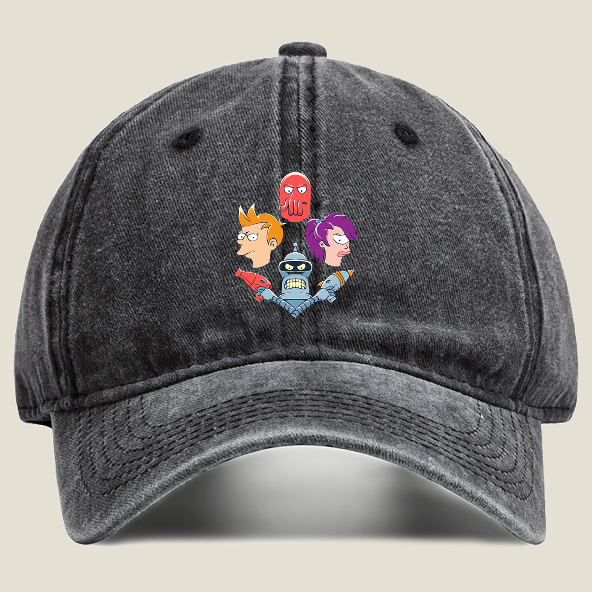 Futurama: Fry, Leela, Bender, and Zoidberg - Washed Denim - Baseball Cap