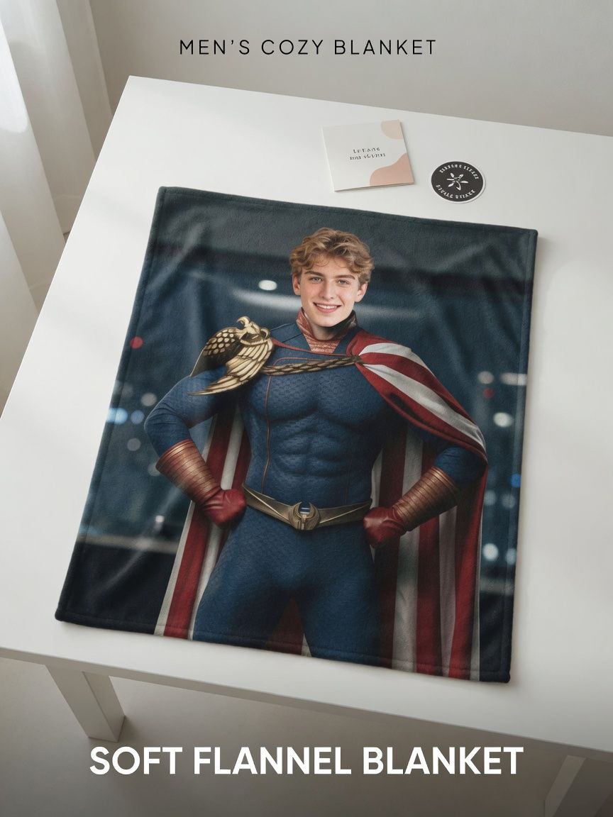Custom Photo Face Superhero Flannel Blanket Personalized Ultra Soft Fleece Throw for Bed Couch and Memorable Gifting