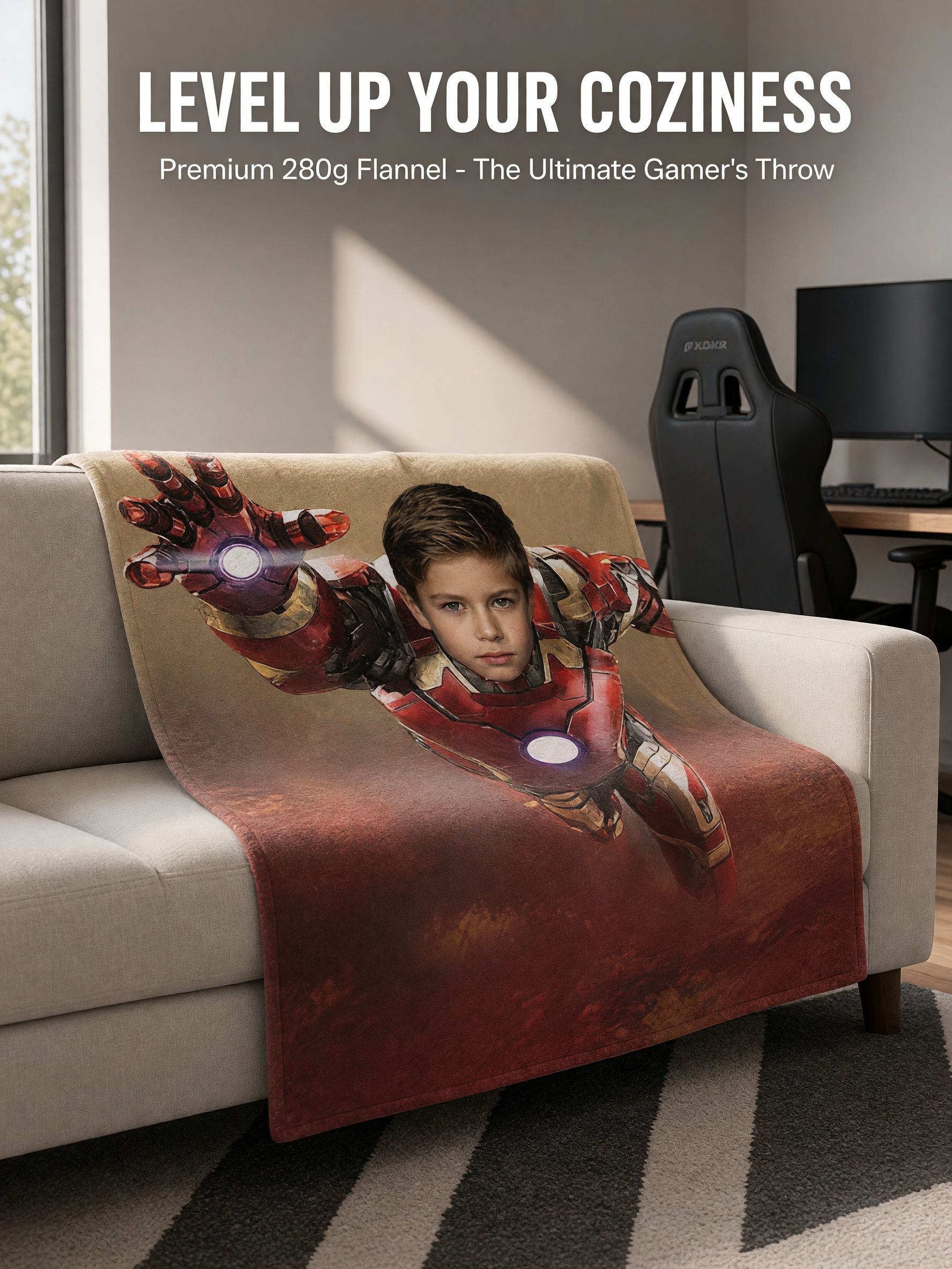 Custom Photo Superhero Face Blanket Personalized Ultra Soft Flannel Throw Fleece Bed Sofa Cover Unique Keepsake Gift