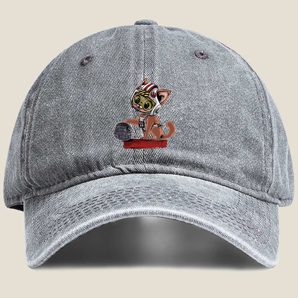 Star Wars: Cat Pilot with Death Star - Washed Denim - Baseball Cap