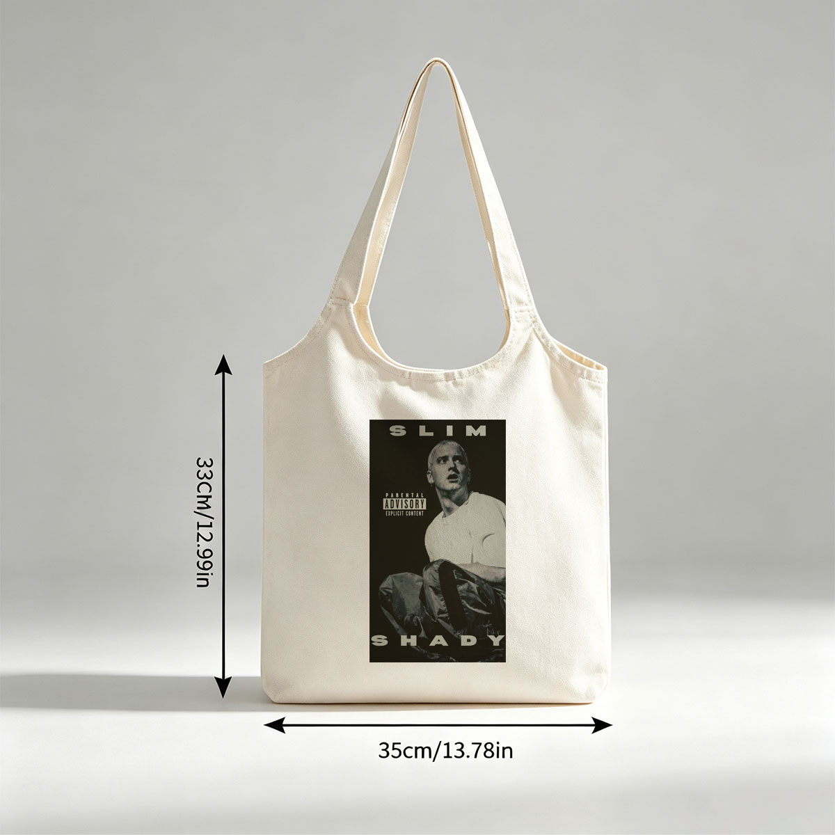 Eminem Sitting in a Dark Room with Parental Advisory Label on Album Cover - Canvas shoulder bags/