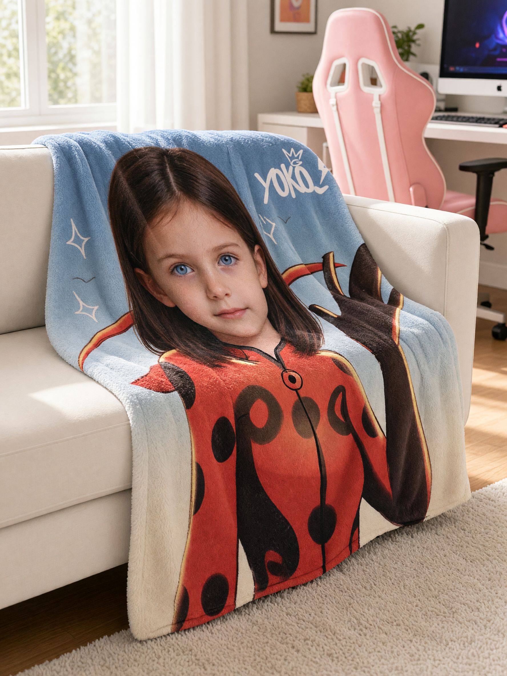Custom Photo Face Blanket Personalized Superhero Flannel Throw Ultra Soft Anti-Pilling Cozy Keepsake Gift for Kids