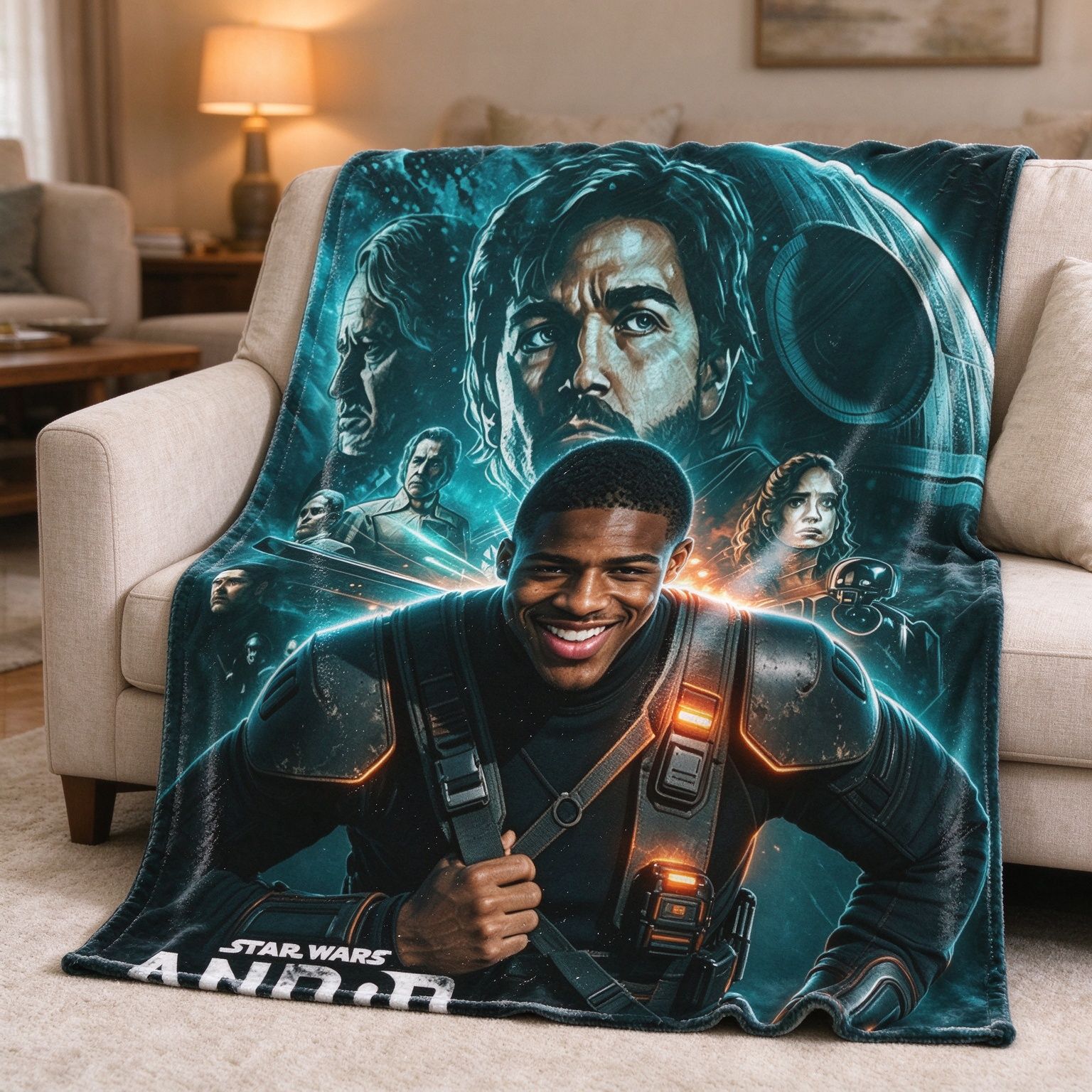 Custom Photo Face Sci-Fi Hero Flannel Blanket Personalized Portrait Anti-Pilling Cozy Throw for Sofa Bed Couch Travel
