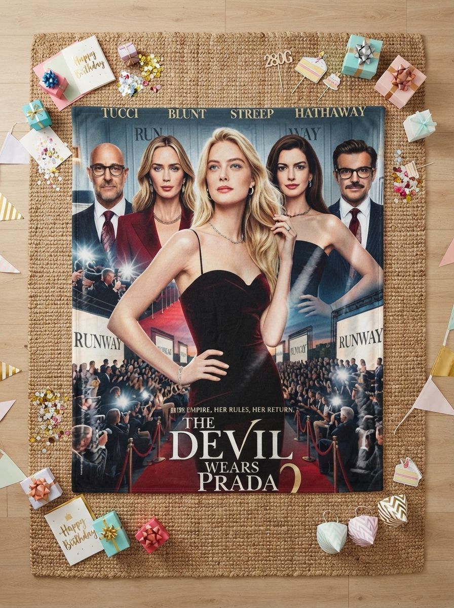 Custom Photo Face Flannel Blanket Personalized Red Carpet Movie Poster Throw Soft Plush Warm Keepsake Gift