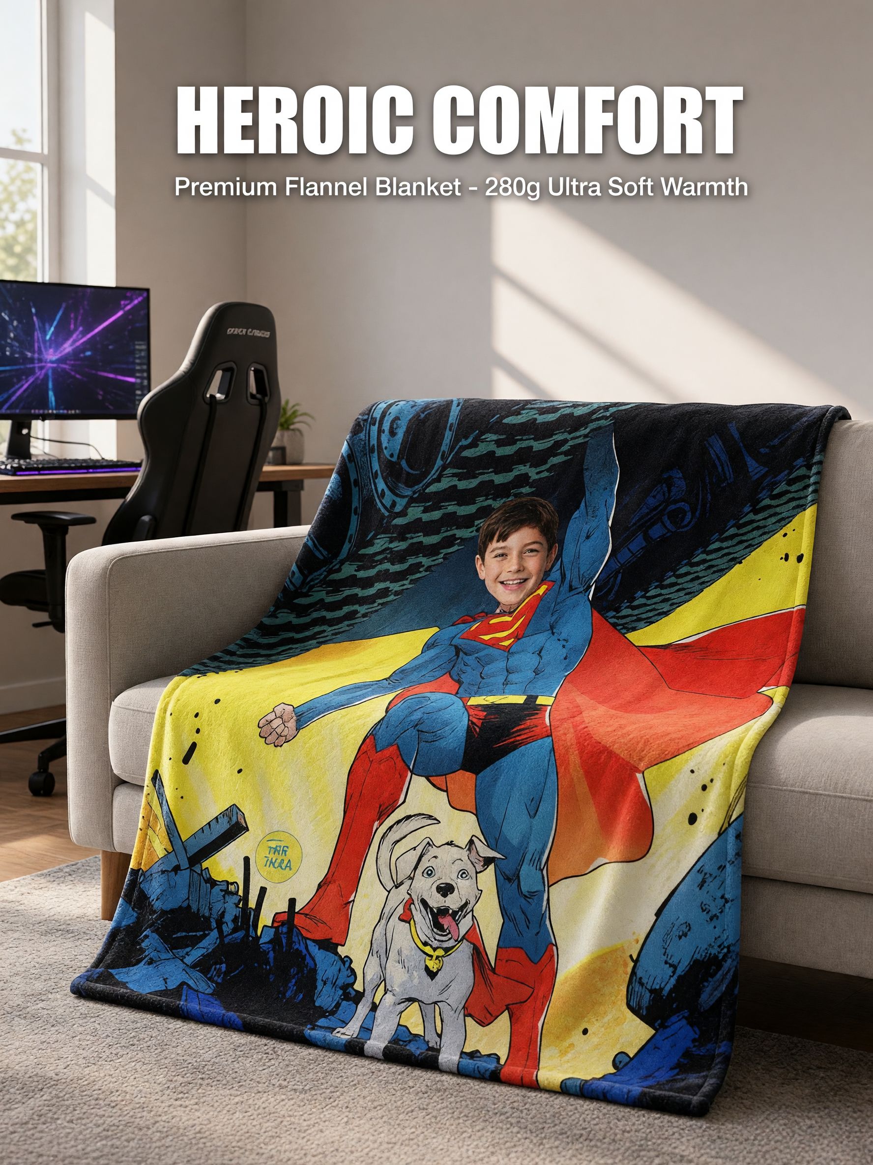 Custom Face Photo Blanket Personalized Comic Superhero Flannel Fleece Throw Ideal Personalized Gift for Family