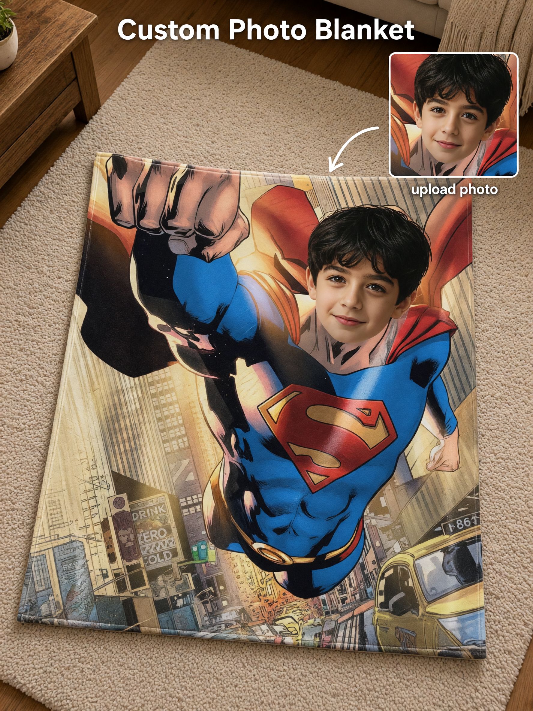 Custom Photo Blanket Personalized Superhero Face Flannel Throw Ultra Soft Comic Bedding Ideal Cozy Gift