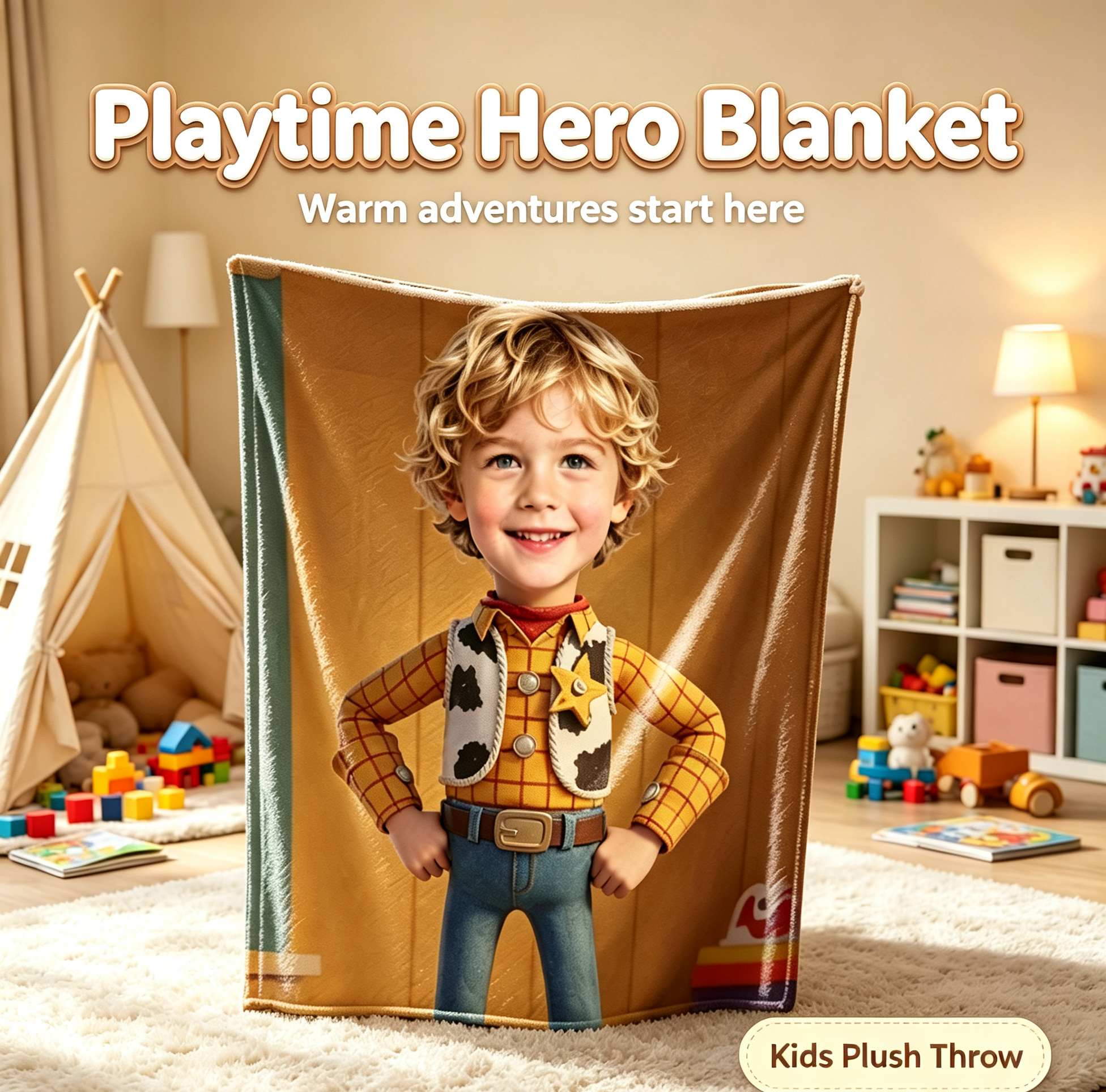 Toy Story Sheriff Woody Custom Photo Blanket for Boys, Soft Flannel Throw Blanket