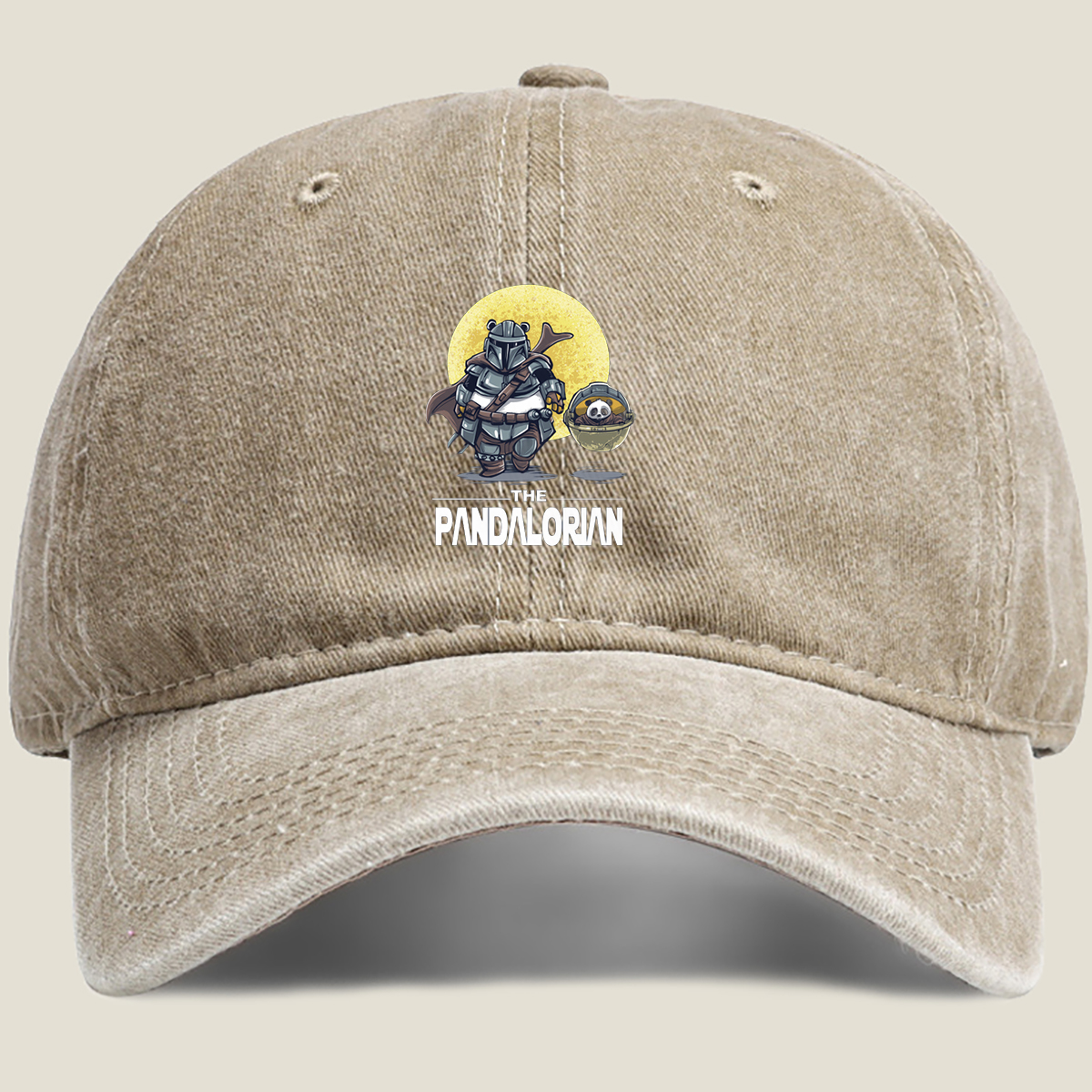 The Mandalorian with a Panda in the Child's Pod - Washed Denim - Baseball Cap