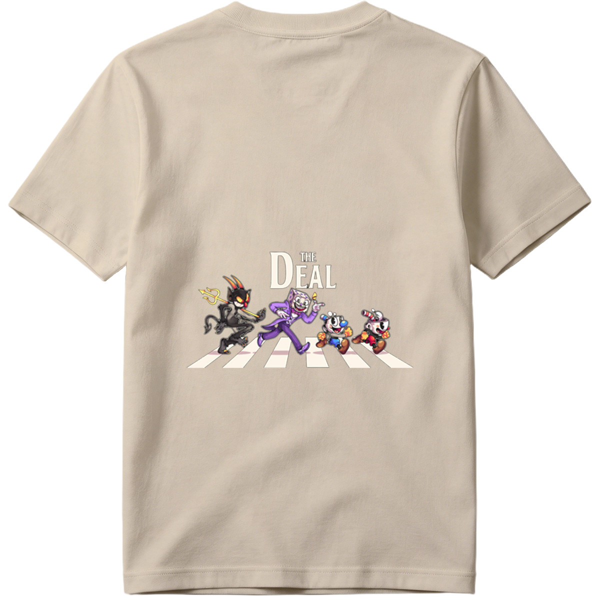 Cuphead, The Devil, and Mugman Crossing the Street – 