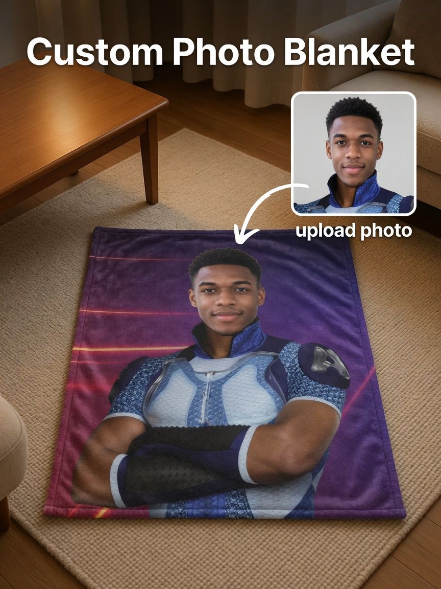 Custom Photo Face Blanket Personalized Superhero Flannel Throw Ultra Soft Anti-Pilling Cozy Bedding Keepsake Gift