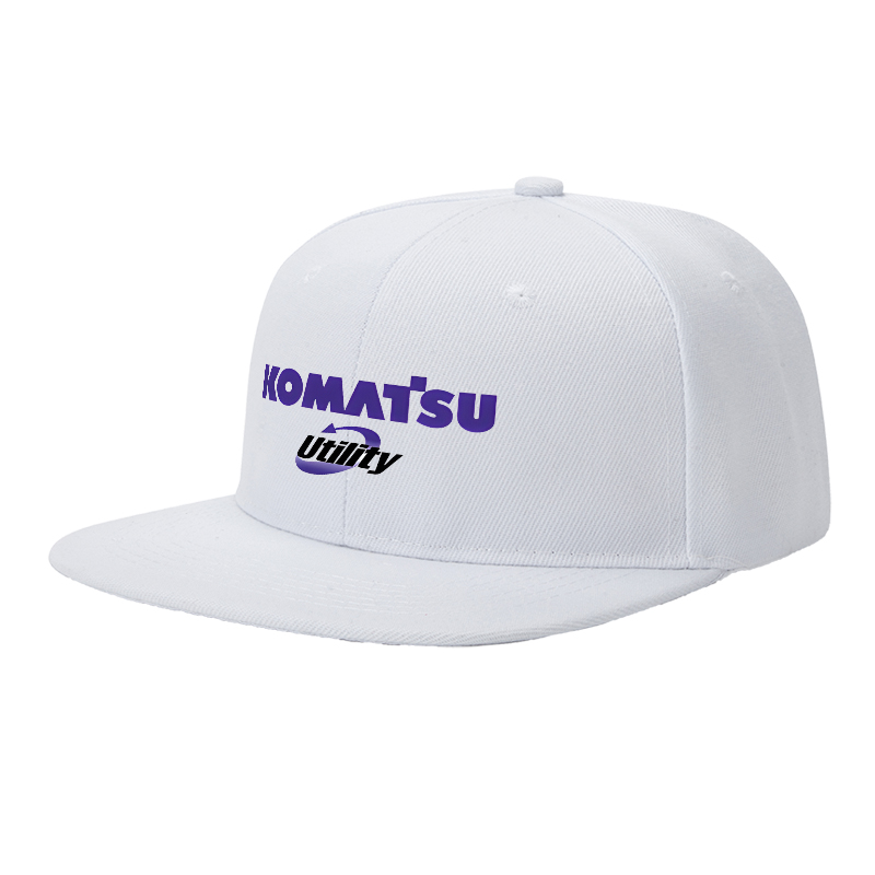 Flat Brim Baseball Cap Komatsu Utility Logo Print Streetwear Underground Skate Style for Basketball Court Skate Park Urban Riders and Rap Artists