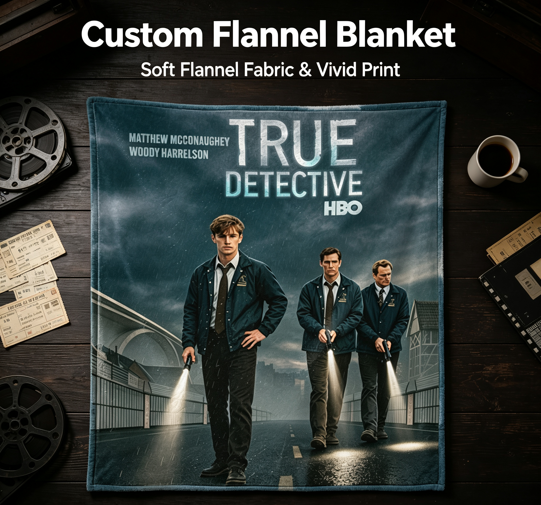 Custom Face Blanket True Detective HBO Series Flannel Blanket for Couch or Bed Gift Idea for Fans and Collectors