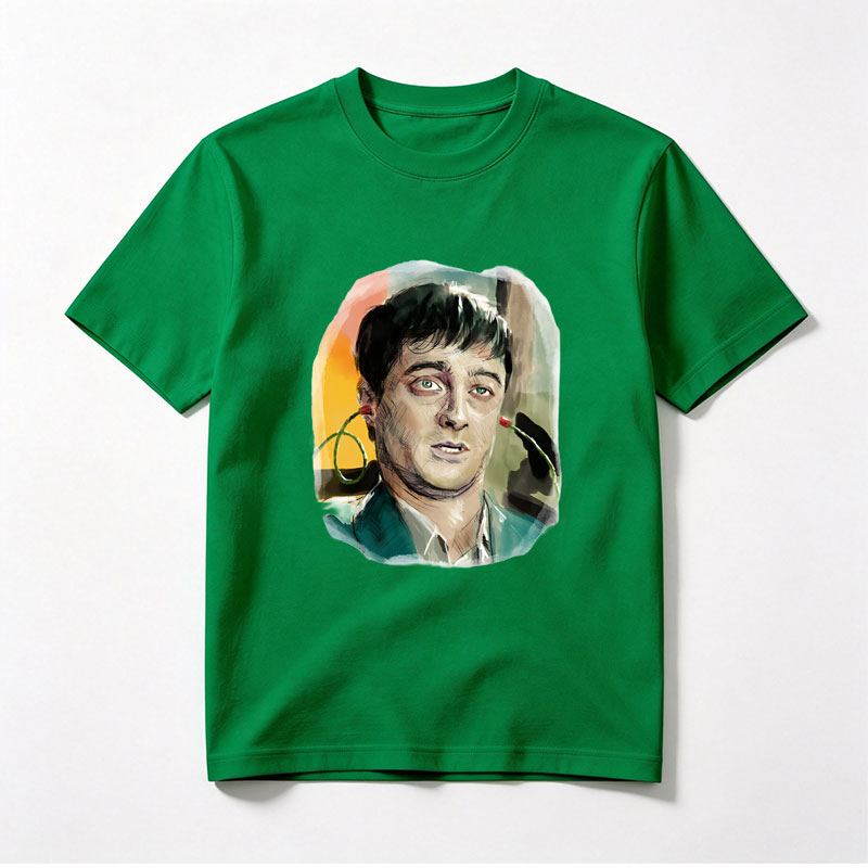 Man with Green Eyes and Earphones, Artistic Portrait - Tee