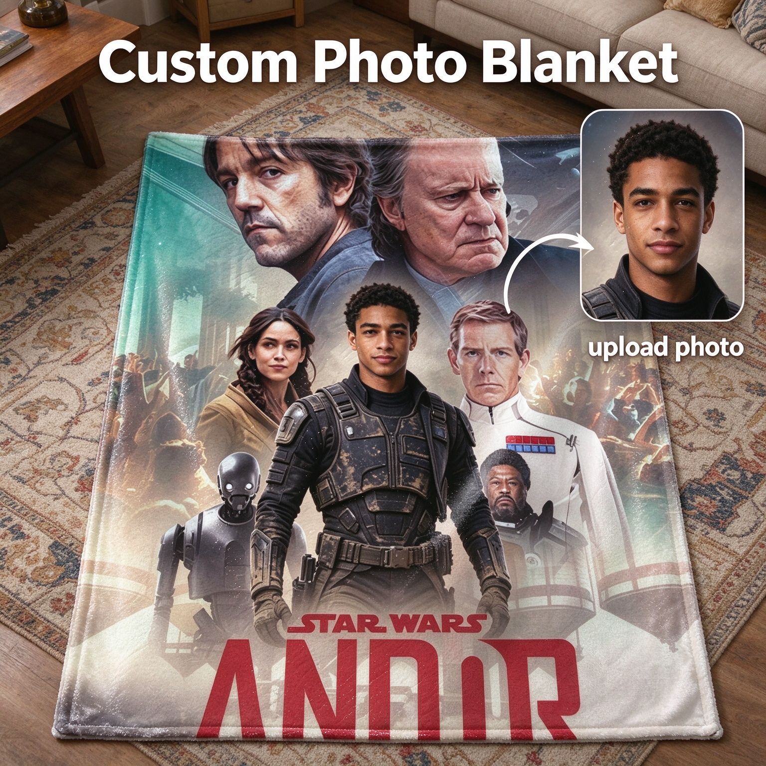 Custom Photo Flannel Fleece Throw Blanket Personalized Movie Character Poster Ultra Soft Skin-Friendly Anti-Pilling