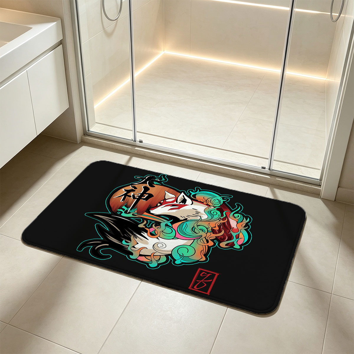 Okami Amaterasu with Vibrant Spirit Design - Flannel floor mat