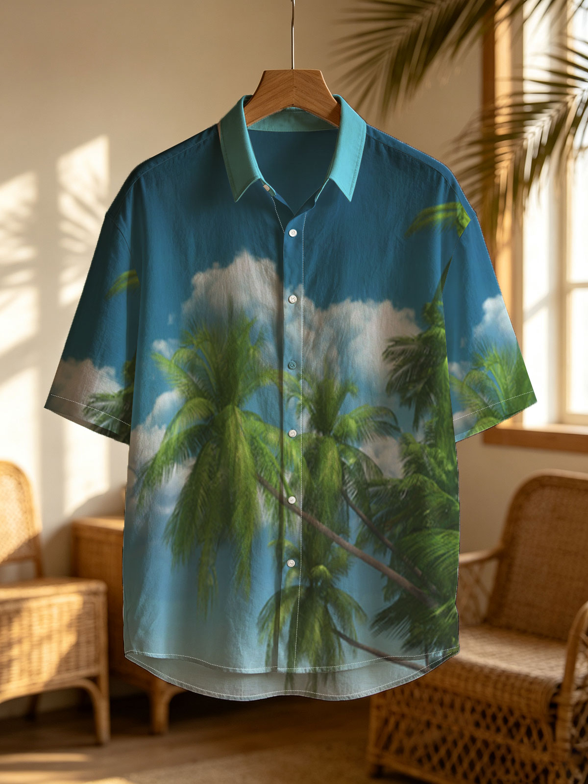 Tropical Beach with Palm Trees and Clear Blue Sky -  Shirt